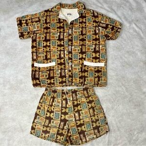 Vintage 50s/60s Cabana Set Terry Lined Tiki Pool Beach Atomic Age Rare Sz L
